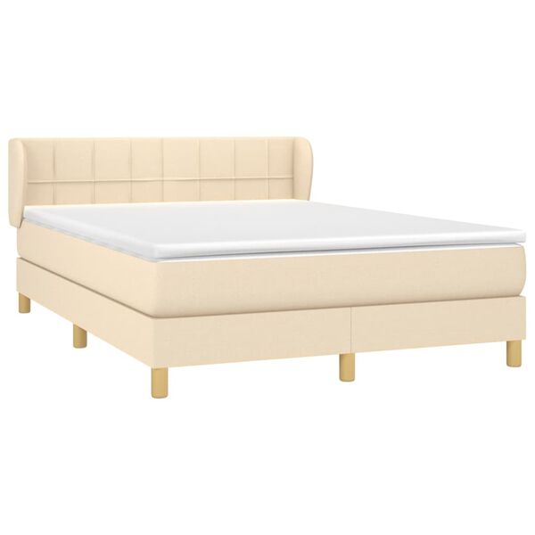 vidaXL Cama com molas/colch&atilde;o 140x190 cm tecido cor creme