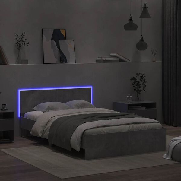 vidaXL Estrutura cama cabeceira e luzes LED 120x190cm cinzento cimento