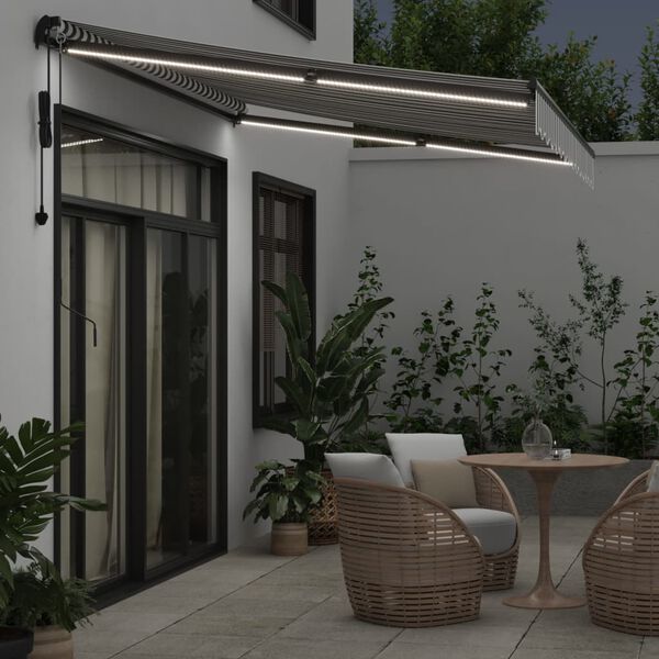 vidaXL Toldo retr&aacute;til autom&aacute;tico com LEDs 350x250 cm antracite/branco