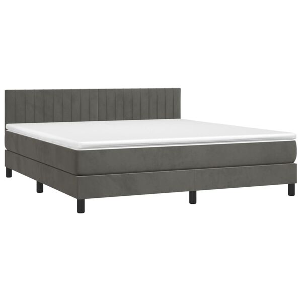 vidaXL Cama box spring c/ colch&atilde;o/LED 160x200cm veludo cinzento-escuro