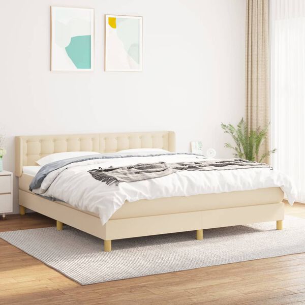 vidaXL Cama com molas/colch&atilde;o 160x200 cm tecido cor creme