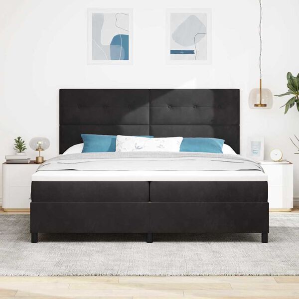 vidaXL Cama Box com colch&atilde;o com cabeceira Preto 200 x 200 cm Veludo
