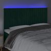 vidaXL Cabeceira de cama c/ LED veludo 160x5x118/128 cm verde-escuro