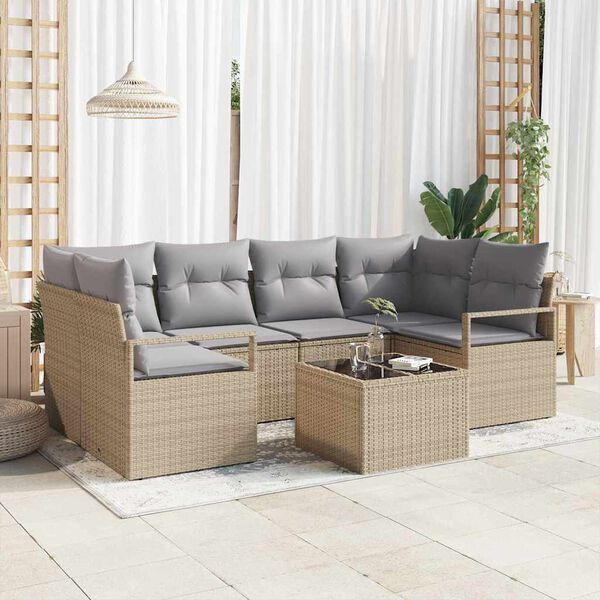 vidaXL Conjunto de Sofá de Jardim com almofada 7 pcs Bege e Cinza