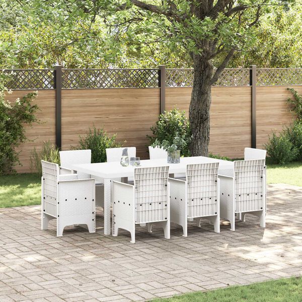 vidaXL Conjunto de Jantar para Jardim 9 pcs Branco Rattan Polt