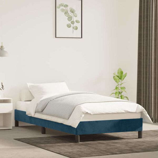 vidaXL Estrutura de cama sem colch&atilde;o 90x200 cm veludo azul-escuro