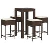 vidaXL 5 pcs conjunto de bar p/ jardim c/ almofad&otilde;es vime PE castanho