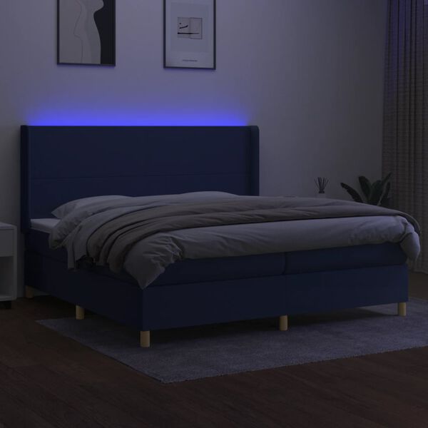 vidaXL Cama box spring c/ colch&atilde;o e LED 200x200 cm tecido azul