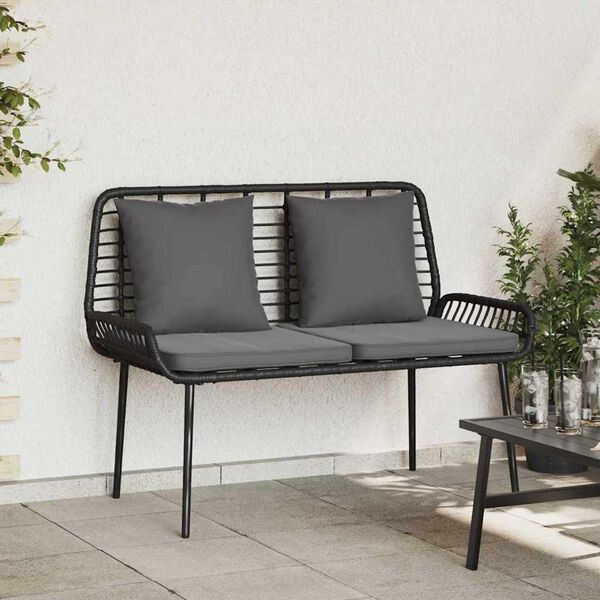 vidaXL Banco de jardim Preto e Anthracite Rattan de poliéster e aço