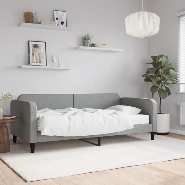 vidaXL Sof&aacute;-cama com colch&atilde;o 90x190 cm tecido cinzento-claro