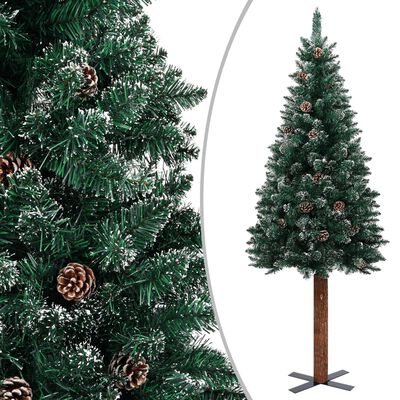 vidaXL Árvore de Natal fina madeira genuína e neve branca 150 cm verde |  