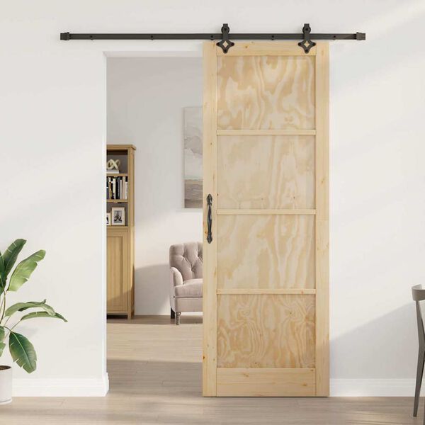 vidaXL Porta Deslizante Natural e Preto 83 x 232 cm