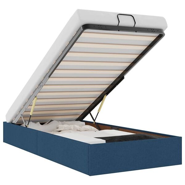 vidaXL Estrutura de cama otomana sem colch&atilde;o 100x200 cm tecido azul