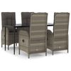 vidaXL 5 pcs conjunto jantar jardim c/ almofad&otilde;es vime PE preto/cinza