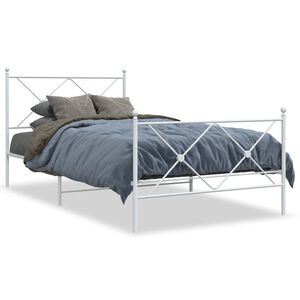 vidaXL Estrutura de cama com cabeceira e p&eacute;s 107x203 cm metal branco