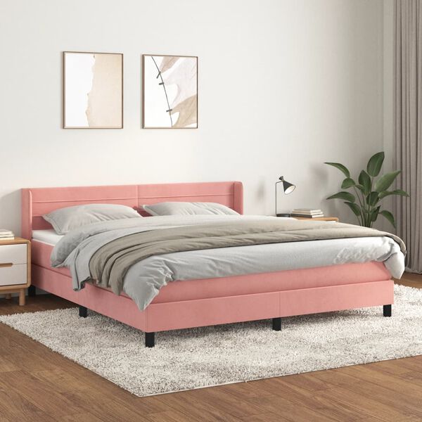 vidaXL Cama com molas/colch&atilde;o 160x200 cm veludo rosa