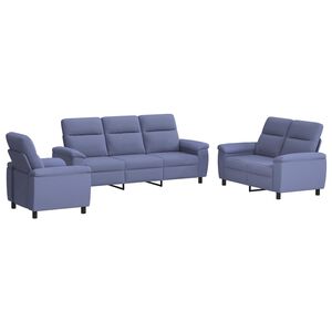 vidaXL Conjunto de Sof&aacute;s 3 pcs Azul Jeans Tecido