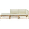 vidaXL 3 pcs conj. lounge p/ jardim em bambu c/ almofadões branco nata
