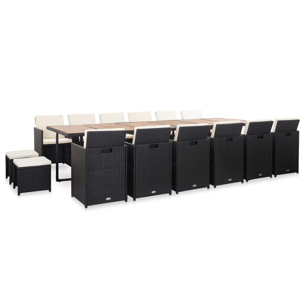 vidaXL 17 pcs conjunto jantar exterior com almofad&otilde;es vime PE preto