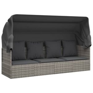 vidaXL Sof&aacute; lounge de exterior c/ toldo e almofad&otilde;es vime PE cinzento