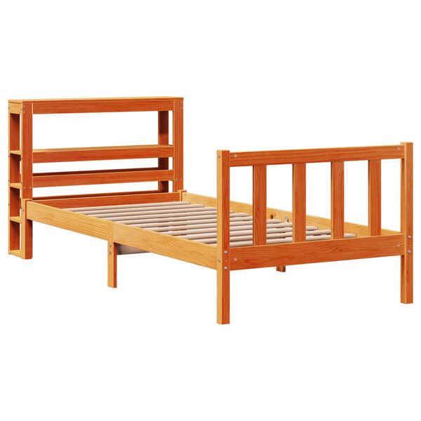 vidaXL Estrutura cama c/ cabeceira 90x190 cm pinho maciço castanho-mel