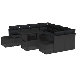 vidaXL Conjunto de Sof&aacute; de Jardim com almofada 9 pcs Preto vime PE