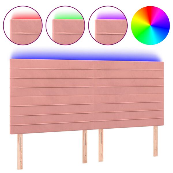 vidaXL Cabeceira de cama c/ luzes LED veludo 160x5x118/128 cm rosa