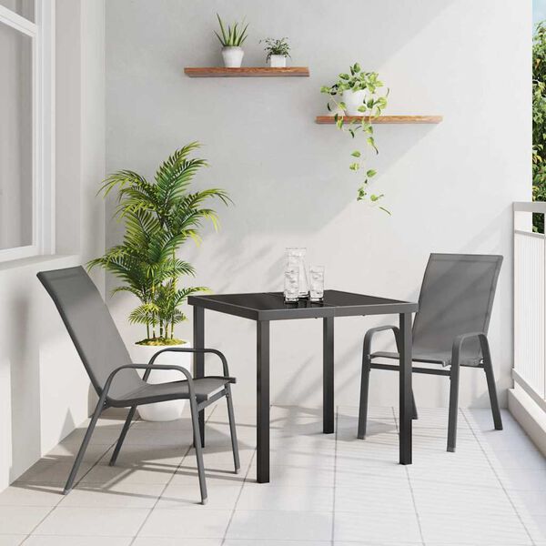 vidaXL Conjunto de Jantar para Jardim 3 pcs Cinza e Preto