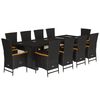 vidaXL 11 pcs conjunto de jantar p/ jardim c/ almofad&otilde;es vime PE preto