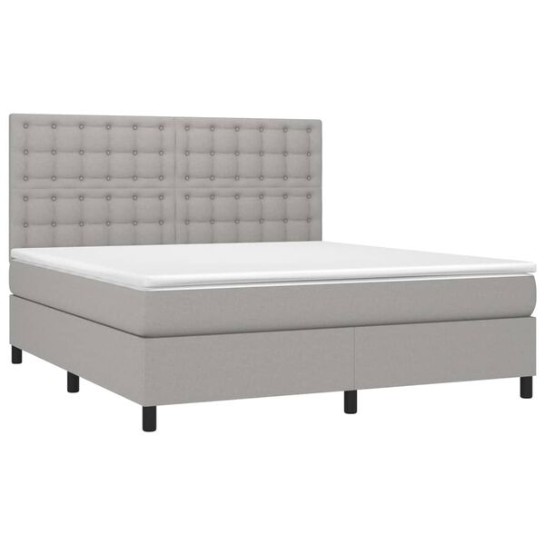 vidaXL Cama box spring c/ colch&atilde;o e LED 160x200 cm tecido cinza-claro