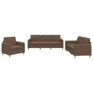 vidaXL 3 pcs conjunto de sof&aacute;s com almofad&otilde;es tecido castanho