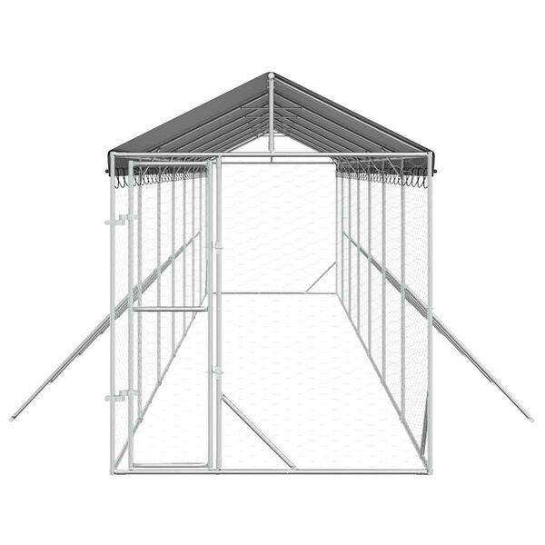 vidaXL Canil de exterior com teto 2x14x2,5 m a&ccedil;o galvanizado prateado