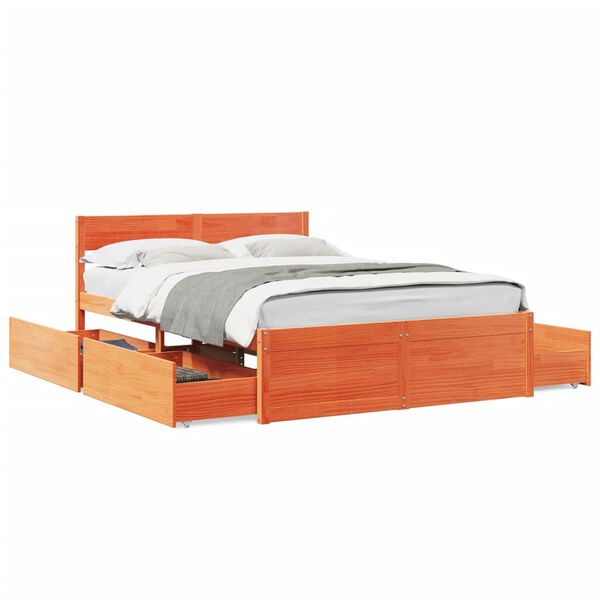 VidaXL Cama sem colchão 140x190 cm pinho maciço castanho-mel