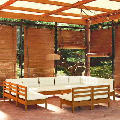 vidaXL 11pcs conj lounge jardim + almofadões pinho maciço castanho-mel