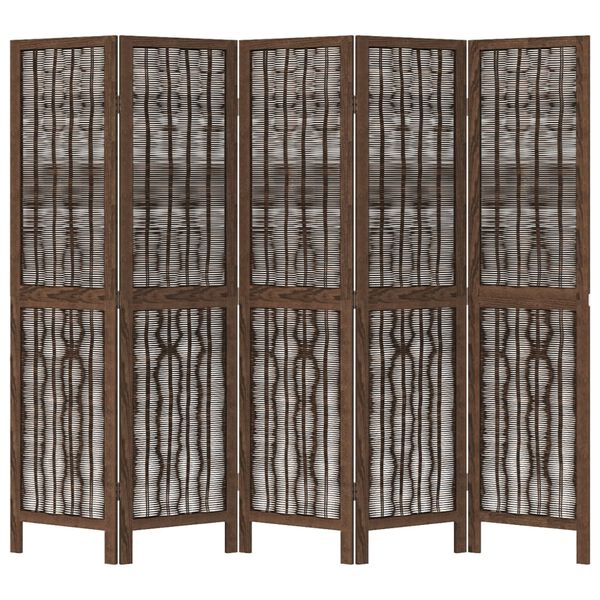 vidaXL Biombo c/ 5 pain&eacute;is madeira de paulownia maci&ccedil;a castanho-escuro