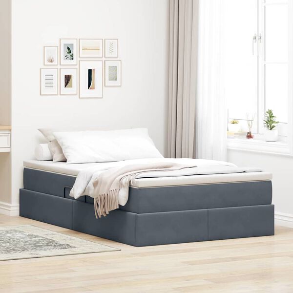 vidaXL Cama com arruma&ccedil;&atilde;o e colch&atilde;o Cinza Escuro 120 x 200 cm Veludo