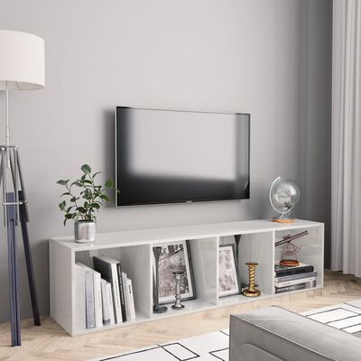vidaXL Estante/móvel de TV 143x30x36 cm contraplacado branco brilhante
