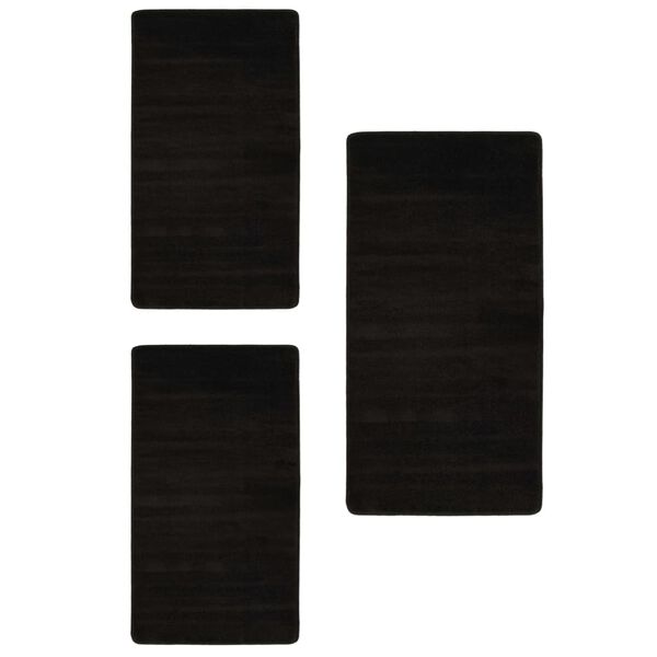 vidaXL Tapetes de quarto shaggy pelo alto 3 pcs preto