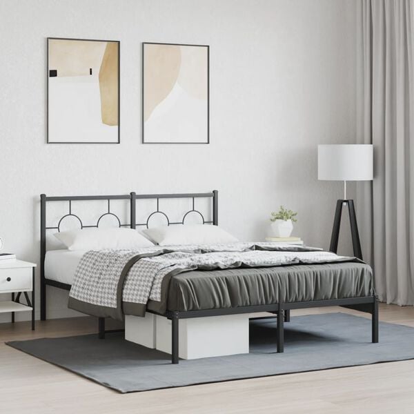 vidaXL Estrutura de cama com cabeceira 140x190 cm metal preto