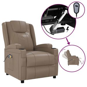 vidaXL Poltrona massagens reclin&aacute;vel el&eacute;trica couro artif. cappuccino
