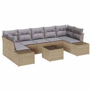 vidaXL Conjunto de Sof&aacute; de Jardim 8 pcs Bege e Cinza vime PE