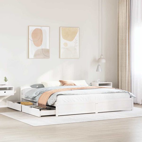 vidaXL Cama sem colch&atilde;o 200x200 cm madeira de pinho maci&ccedil;a branco