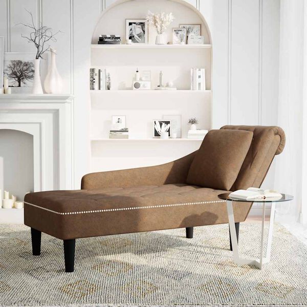 vidaXL Chaise lounge c/ almofada/apoio bra&ccedil;os direito couro artificial