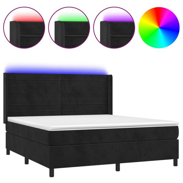 vidaXL Cama box spring c/ colch&atilde;o/LED 160x200 cm veludo preto