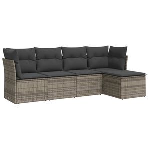 vidaXL 5 pcs conjunto sof&aacute;s de jardim c/ almofad&otilde;es vime PE cinzento
