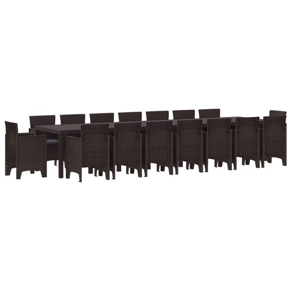 vidaXL Conjunto de Jantar para Jardim com Almofadas 17 pcs Castanho PP