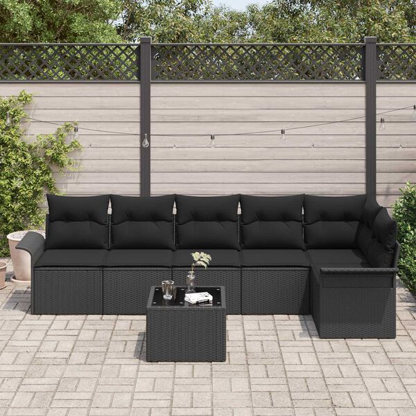vidaXL Conjunto de Sof&aacute; de Jardim 7 pcs Preto Rattan Sint&eacute;tico