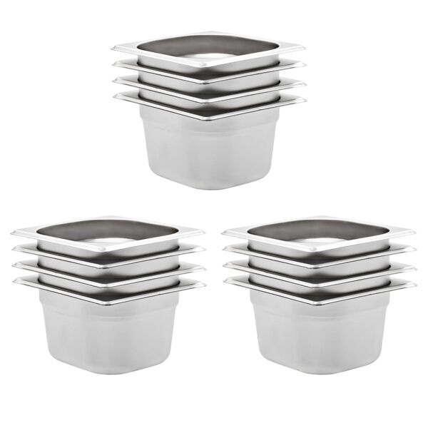 vidaXL Recipientes gastronorm 12 pcs GN 1/6 100 mm aço inoxidável