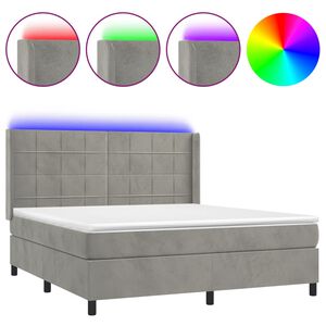 vidaXL Cama box spring c/ colch&atilde;o/LED 180x200 cm veludo cinzento-claro