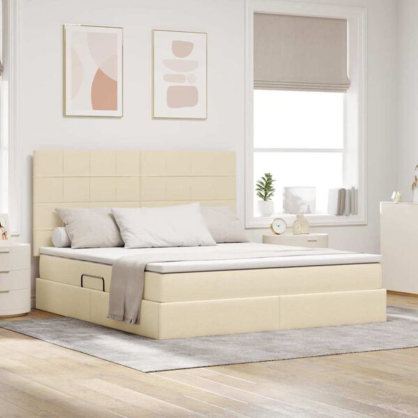 vidaXL Cama com arruma&ccedil;&atilde;o e colch&atilde;o Creme 180 x 200 cm Poli&eacute;ster